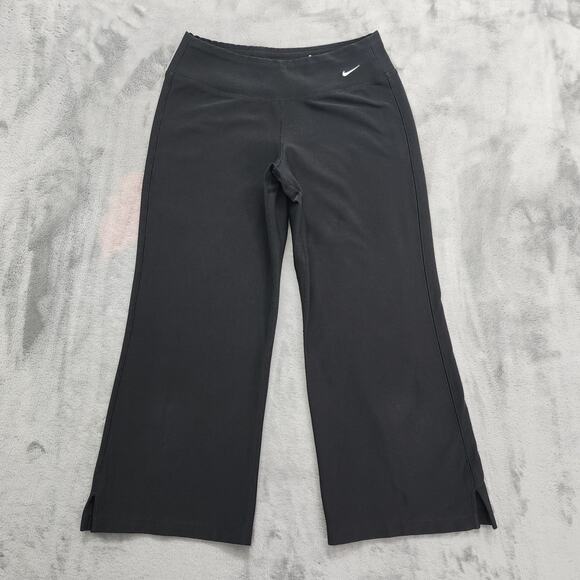 Nike Pants Womens XS Black Fit Dry Mid Rise Pull On Wide Leg Crop Workout Gym - Picture 1 of 13